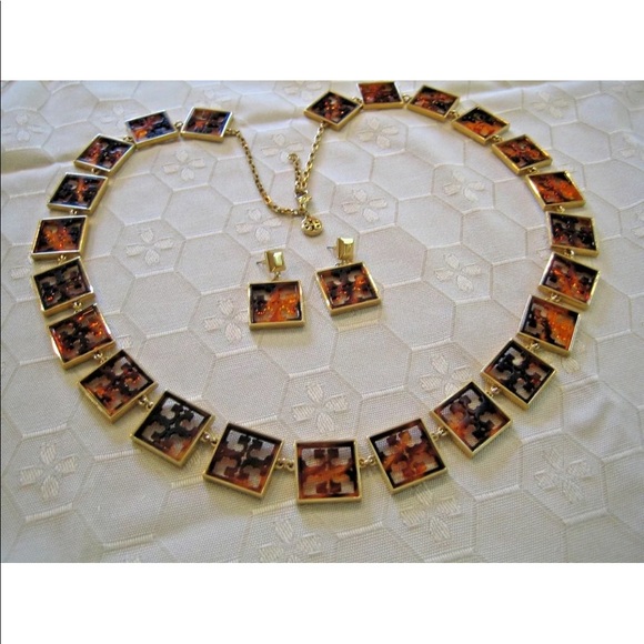 RARE Tory Burch Set “Tortoise” Necklace+Earrings - Picture 5 of 8